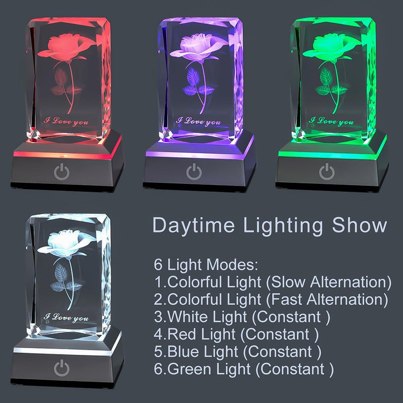 hochance 3D Rose Crystal Night Lamp with Adjustable LED Multicolor Lights for Girlfriend, Wife - Valentine's Day, Anniversary,Birthday Presents, Christmas Gifts for Her - Image 3